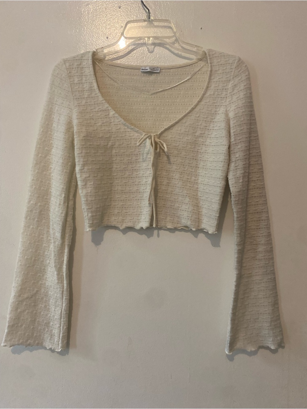 Bershka Cream Knit Tie-Front Crop Top